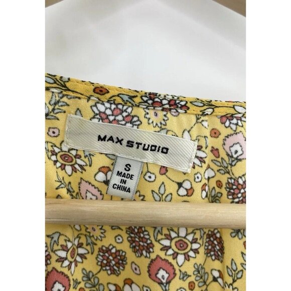 Max Studio Women’s Yellow Chiffon Faux Wrap High Low Blouse Size S, Boho, Preppy - Picture 5 of 8